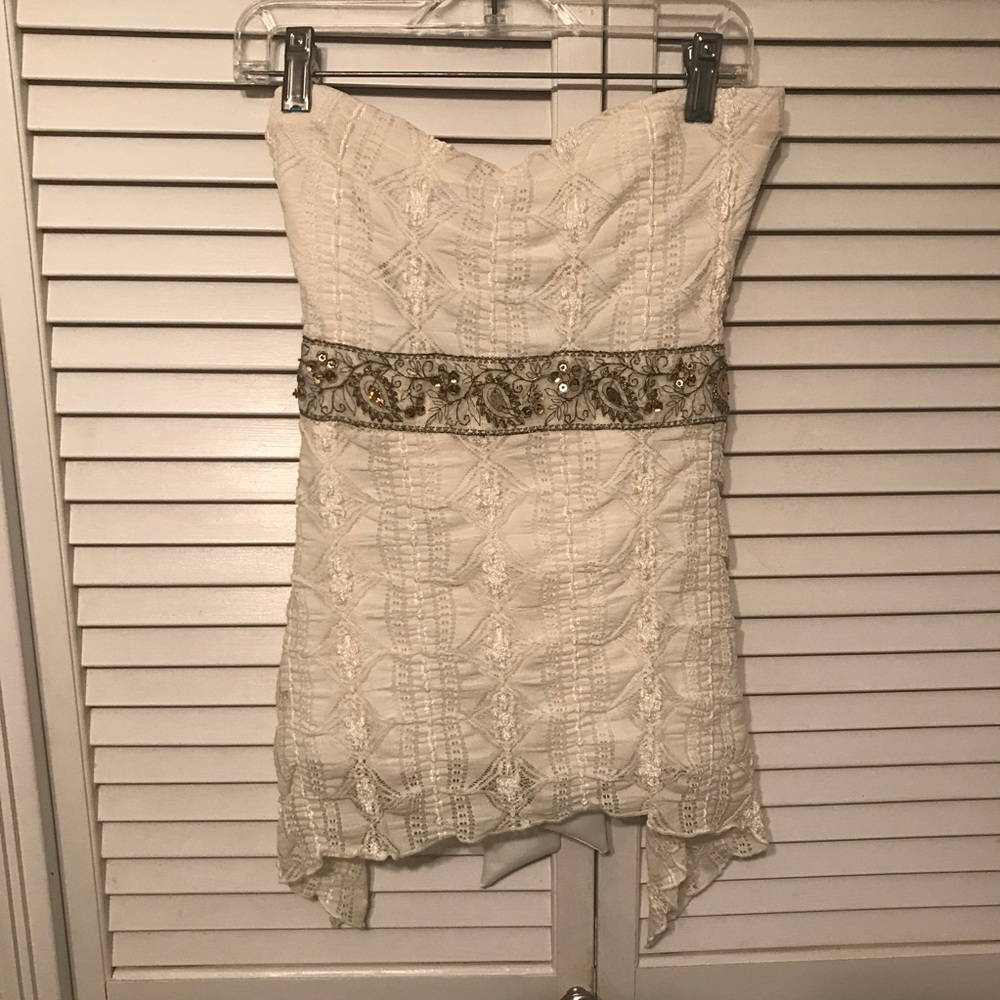 Lace Strapless Shirt with Beaded/Satin Sash